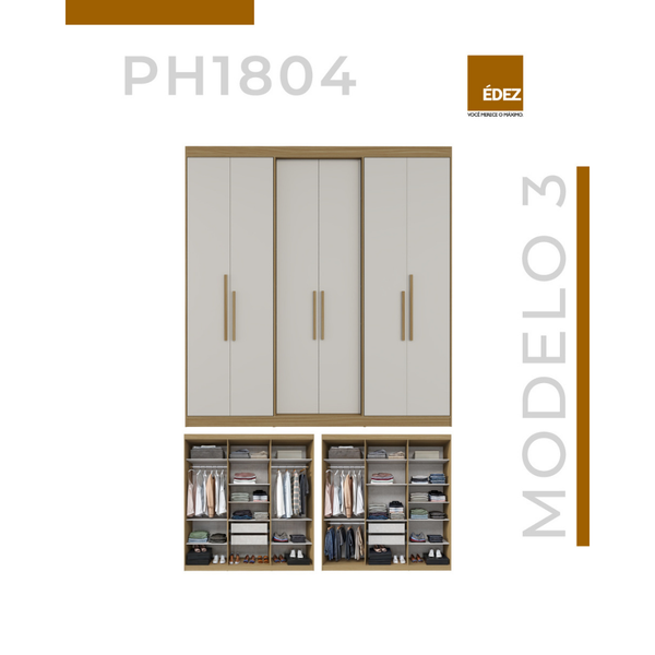 Guarda Roupa Casal 6 Portas PH1804 Herval - Carvalho Off White